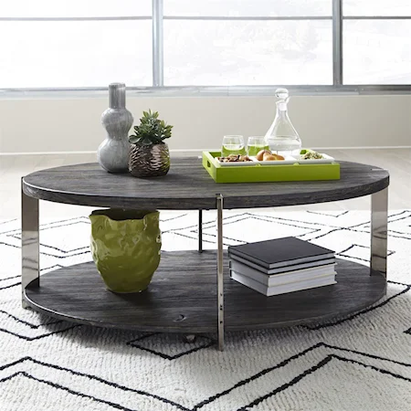 Contemporary Oval Cocktail Table with Metal Legs
